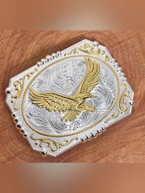 New silver and gold Flying Eagle Belt Buckle 10cmx8.4cm